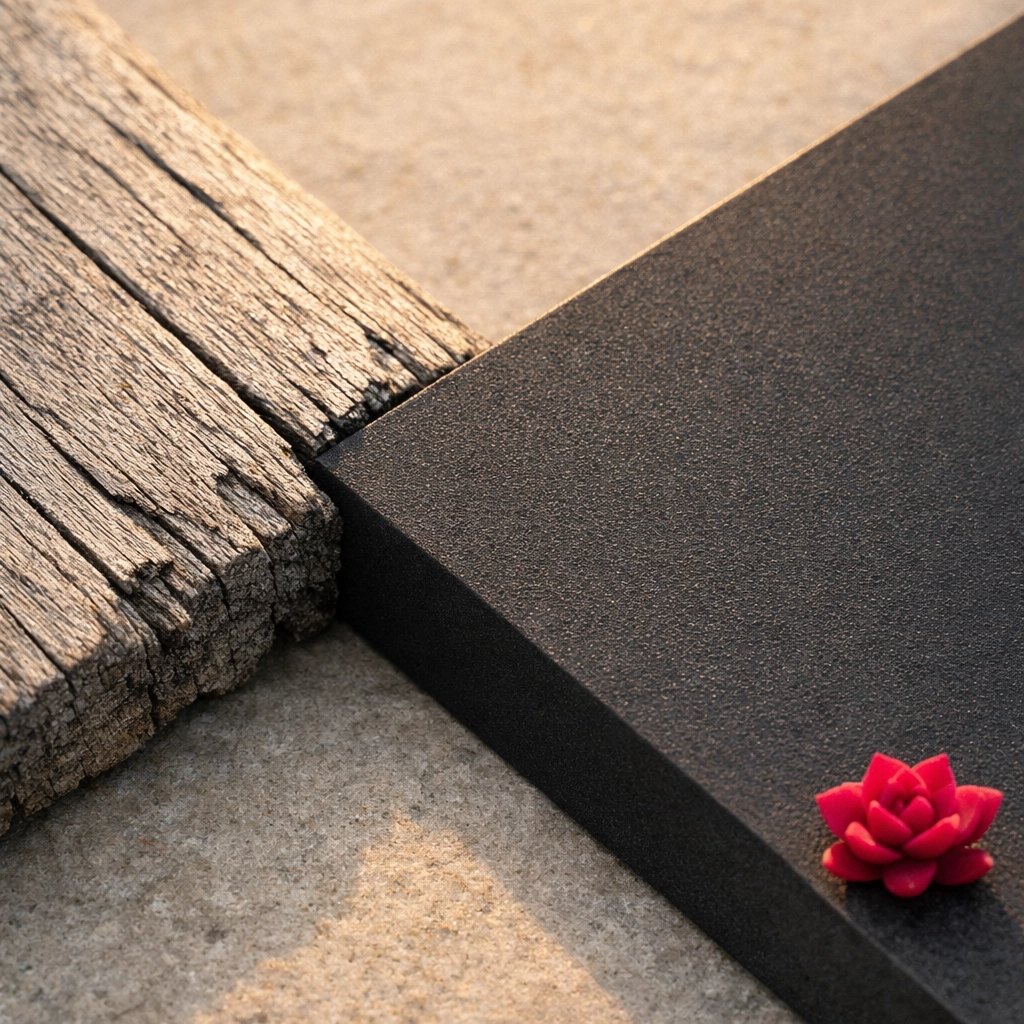 Comparison of weathered timber and durable recycled plastic panels showing material lifespan.