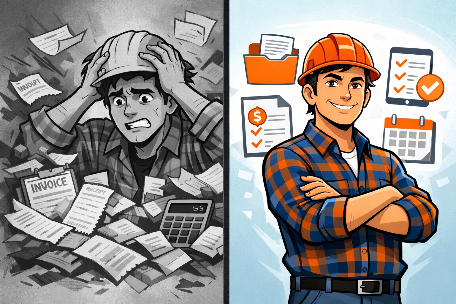 Comparison showing organized versus disorganized CIS tax records and documentation for subcontractors