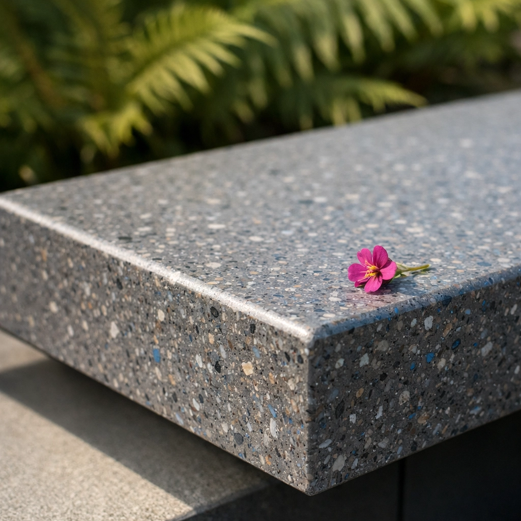 Durable recycled plastic sheets used for park furniture in an Australian sustainable construction project.