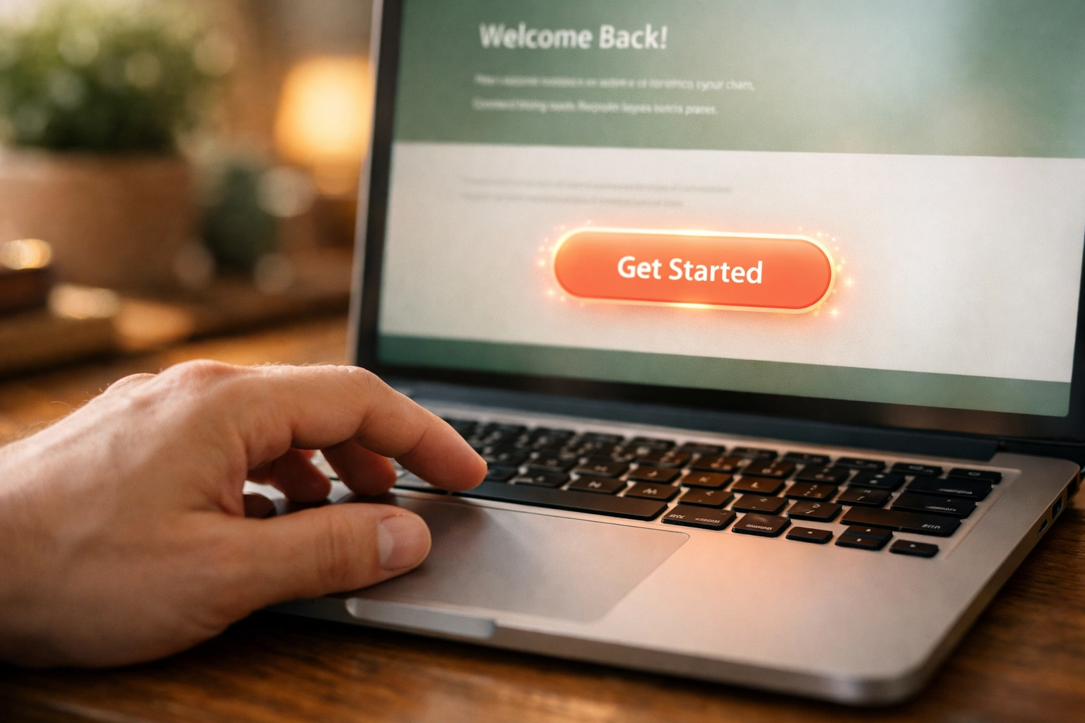 Hand interacting with laptop displaying micro-interactions on website interface