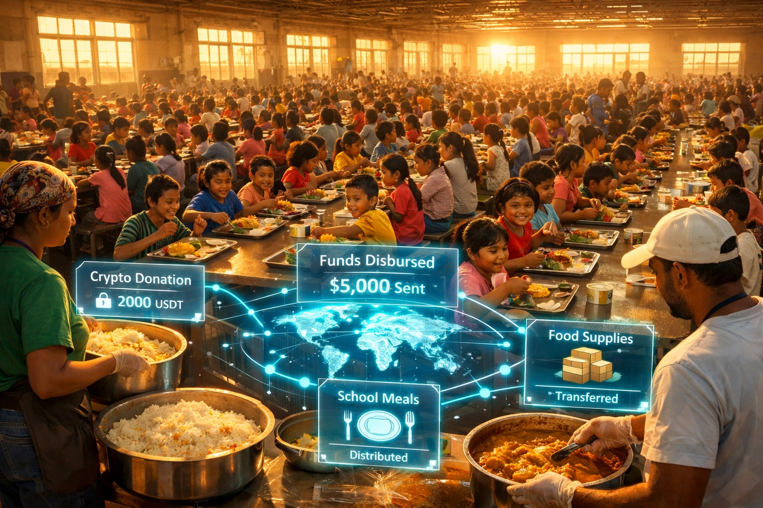 Global charity meals funded through Larecoin crypto payment transactions
