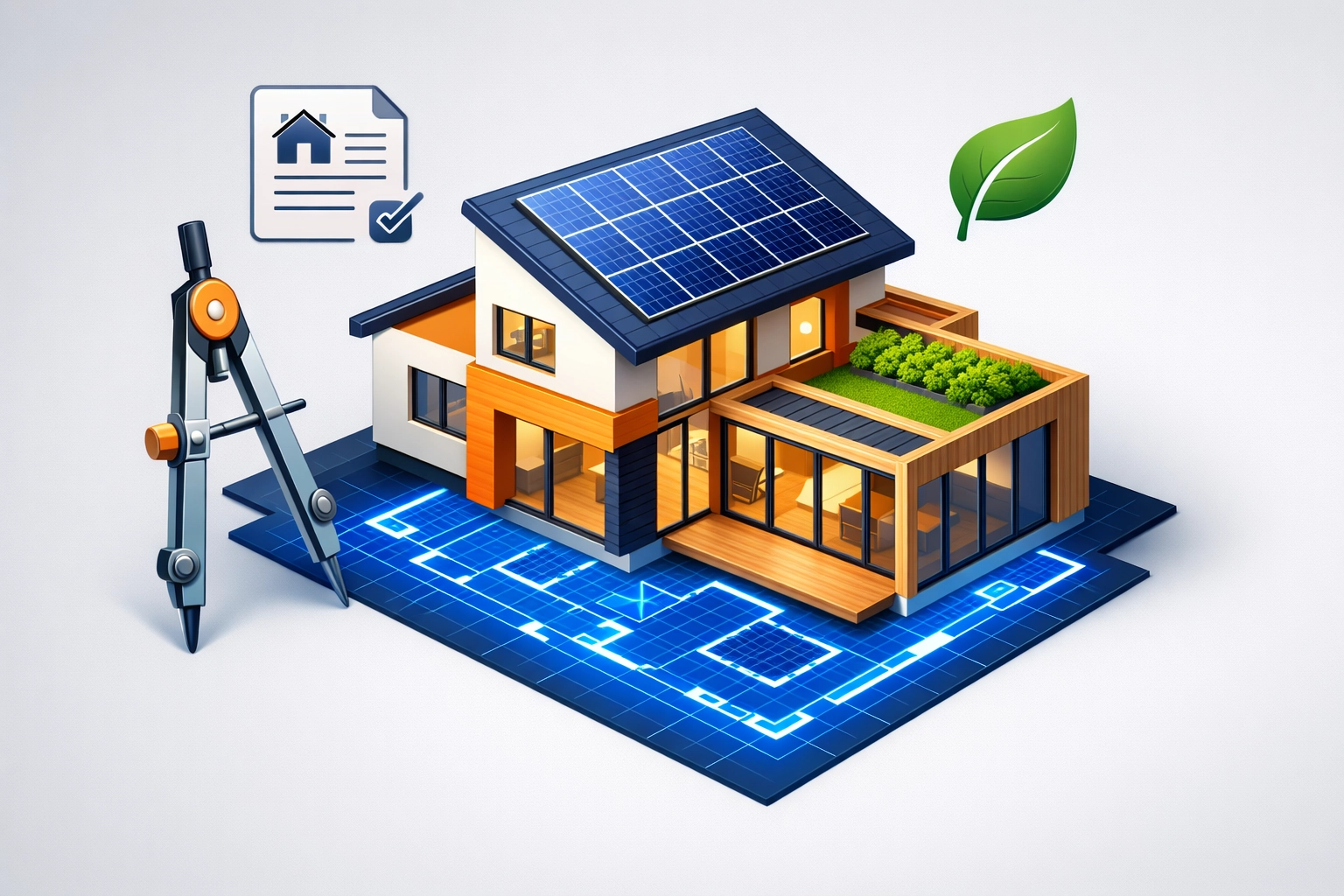 Planning a sustainable house extension in Guildford with solar panels and eco-friendly home designs.