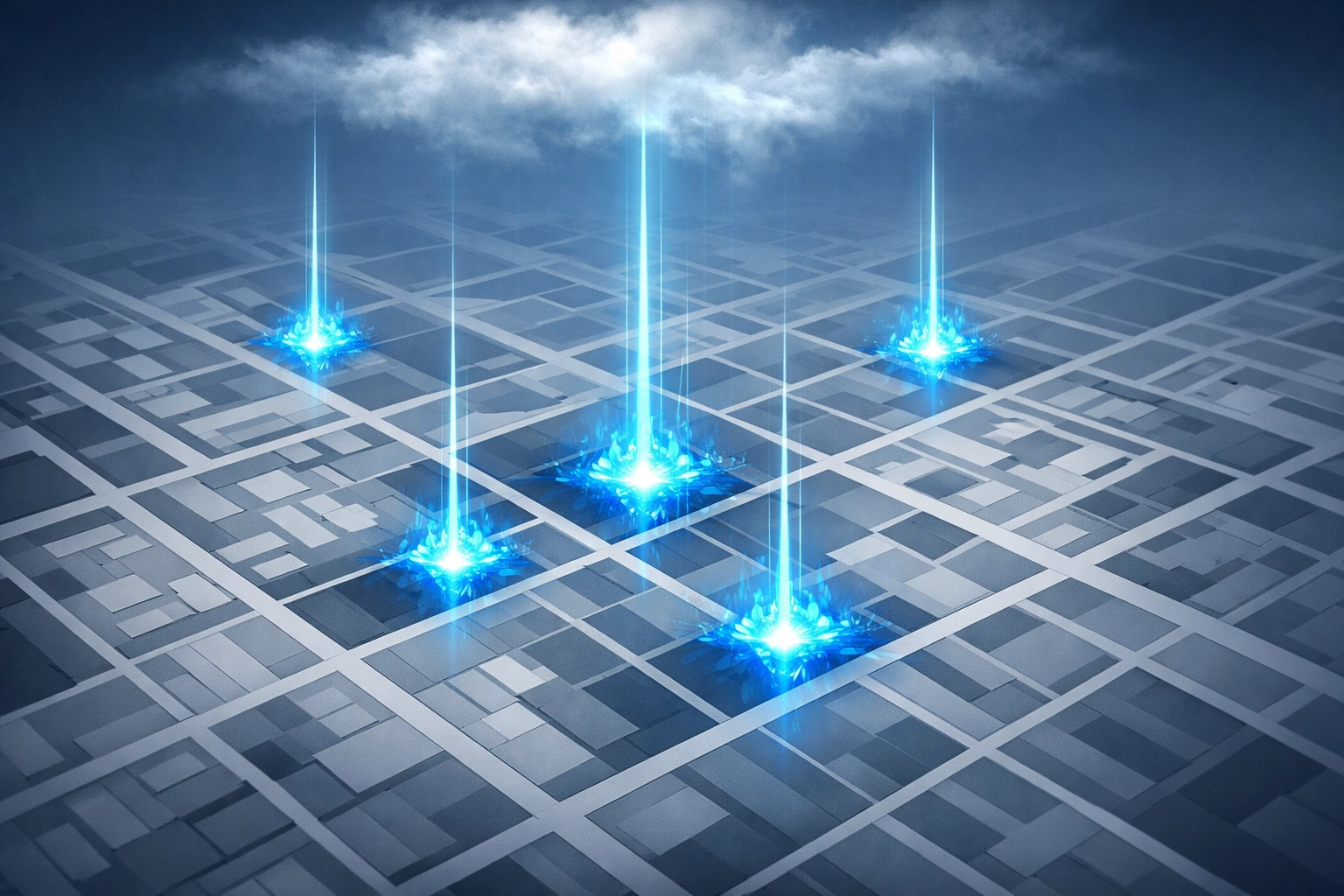 Scalable AI automation engine optimizing local business visibility on a digital urban map.