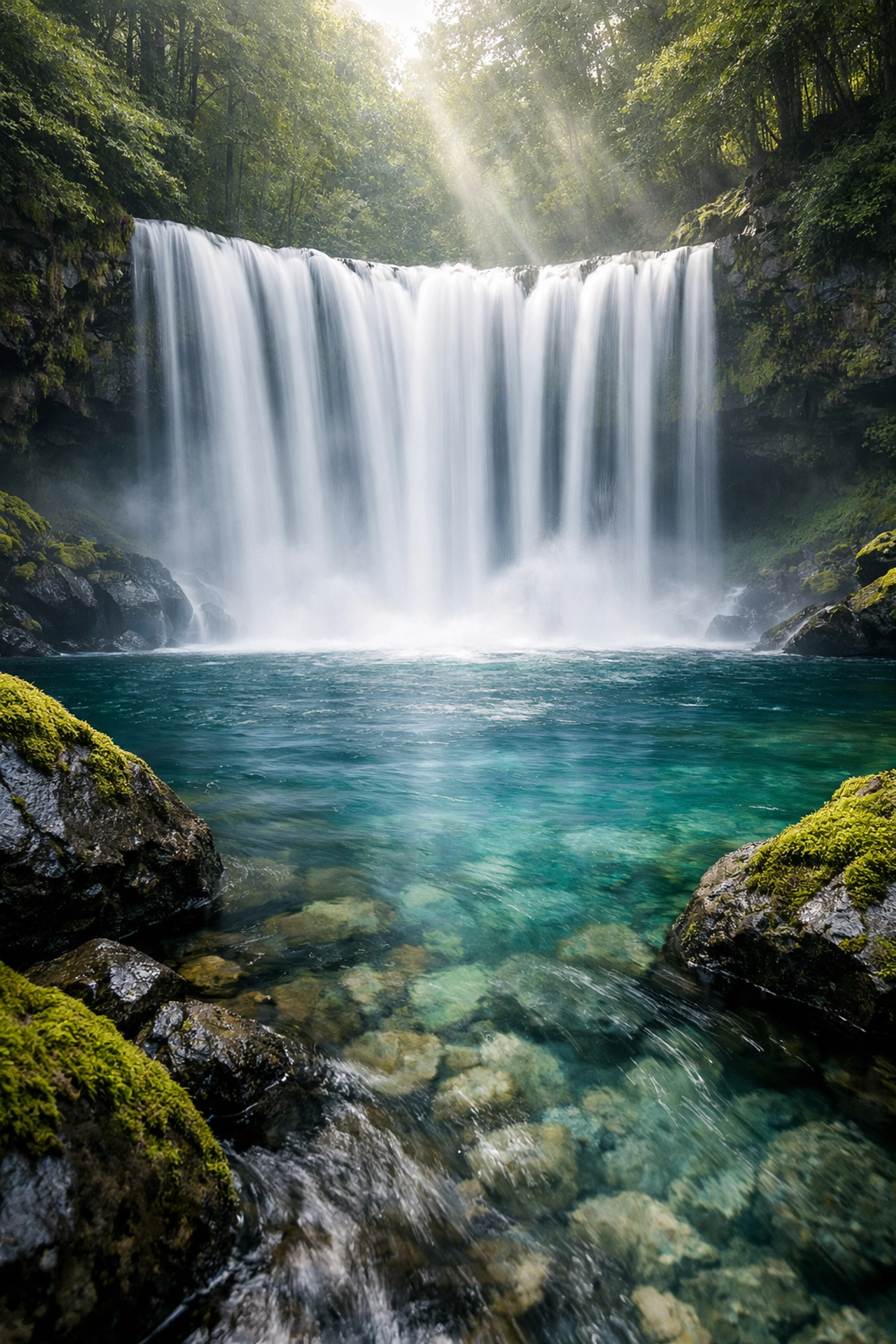 Silky long exposure waterfall in a forest illustrating advanced landscape photography techniques.