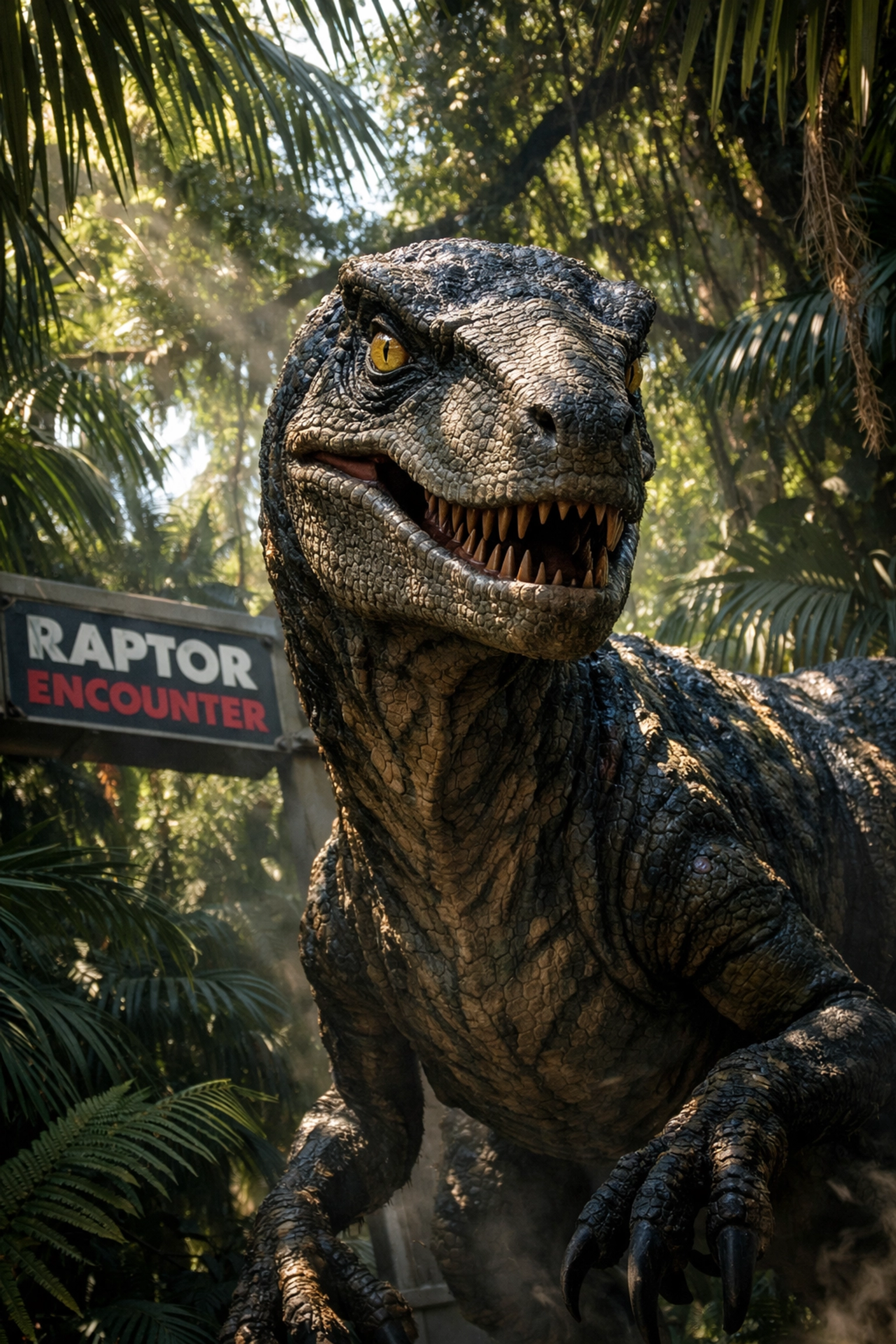 Universal Studios Hollywood Photography Guide 2026: Movie Magic Secrets Revealed for the Best Photo Spots 3 Detailed Velociraptor encounter in Jurassic World, one of the most exciting photo spots for movie fans.