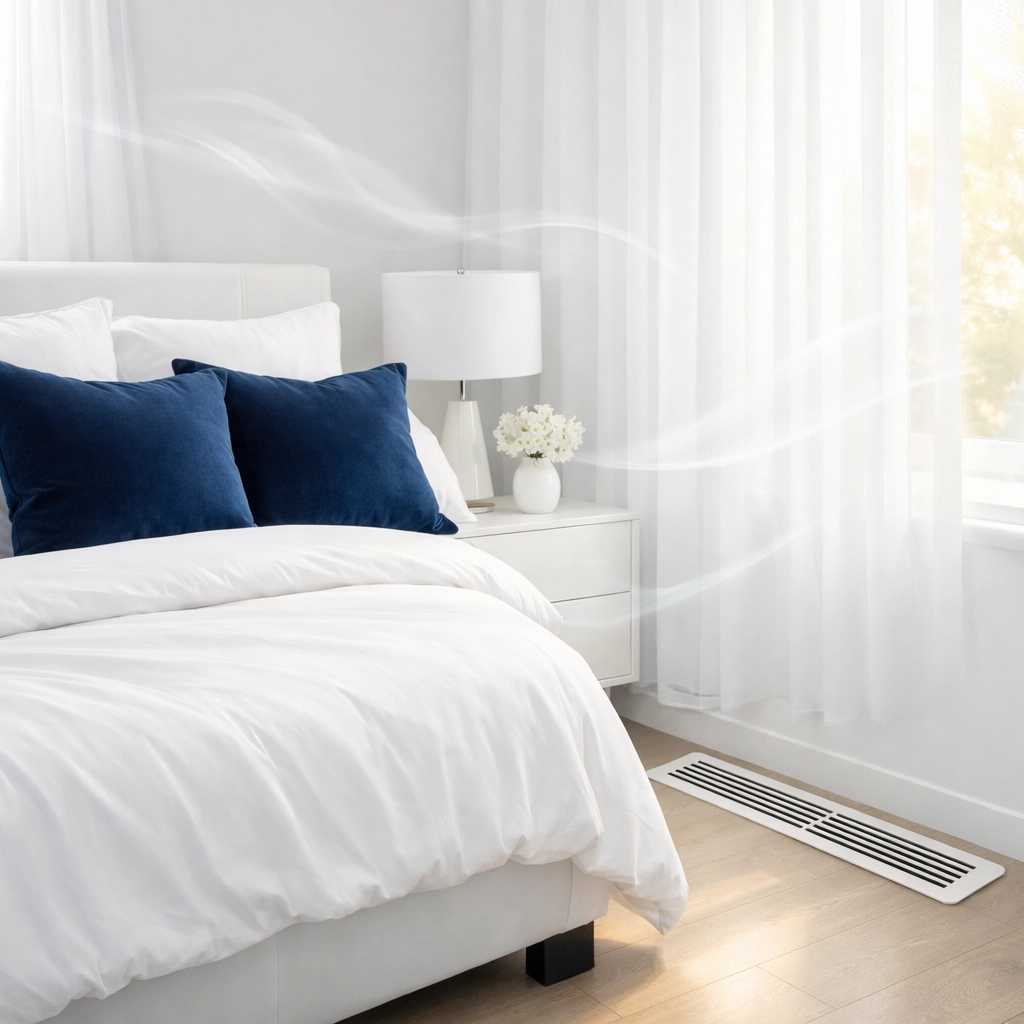 A fresh and healthy Northborough bedroom following expert post-construction cleaning services.