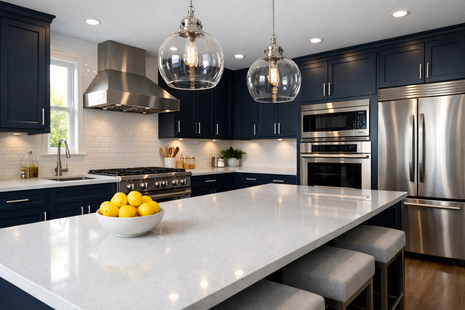 Sanitized modern kitchen with sparkling countertops after a professional move-in cleaning in Boston.