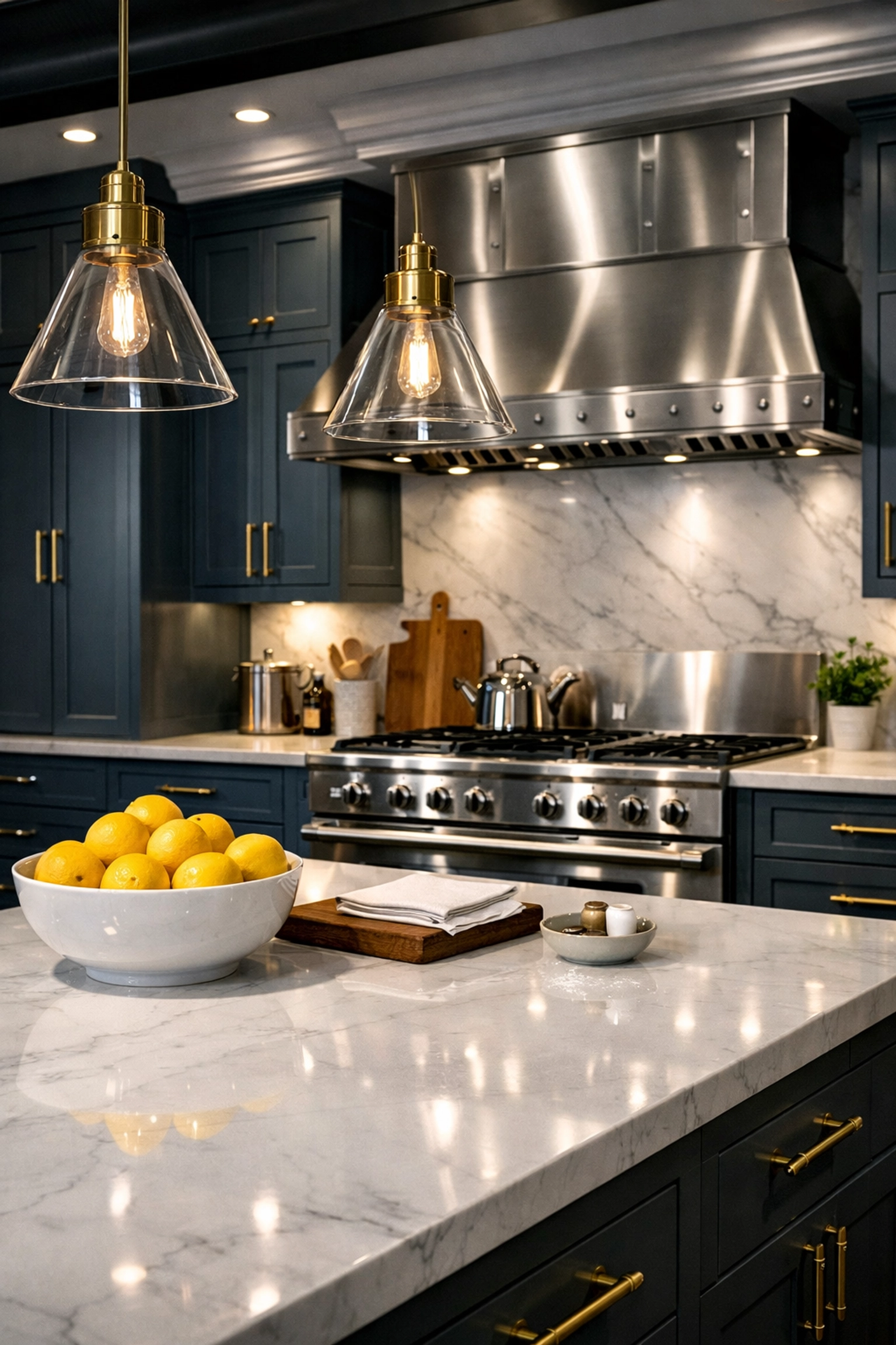 Deep cleaning Worcester results in a sparkling luxury kitchen with spotless marble and clean counters.