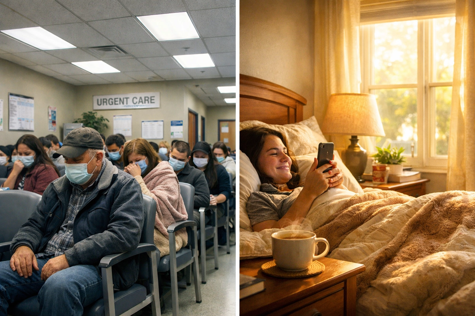 Comparison of crowded urgent care waiting room versus comfortable at-home telehealth consultation