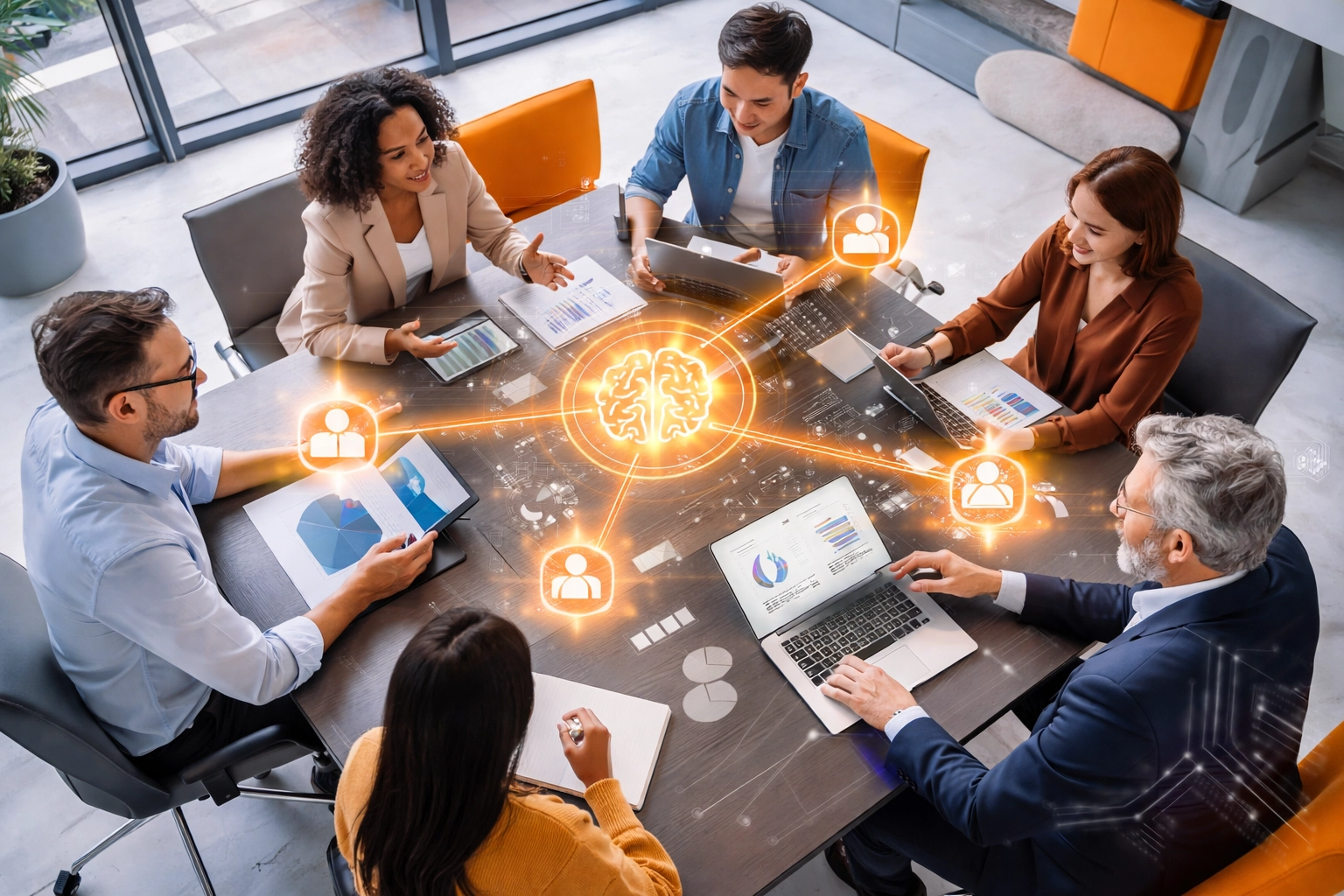 Diverse professionals collaborating in a tech office, highlighting human-centric AI and teamwork in San Francisco’s booming tech sector