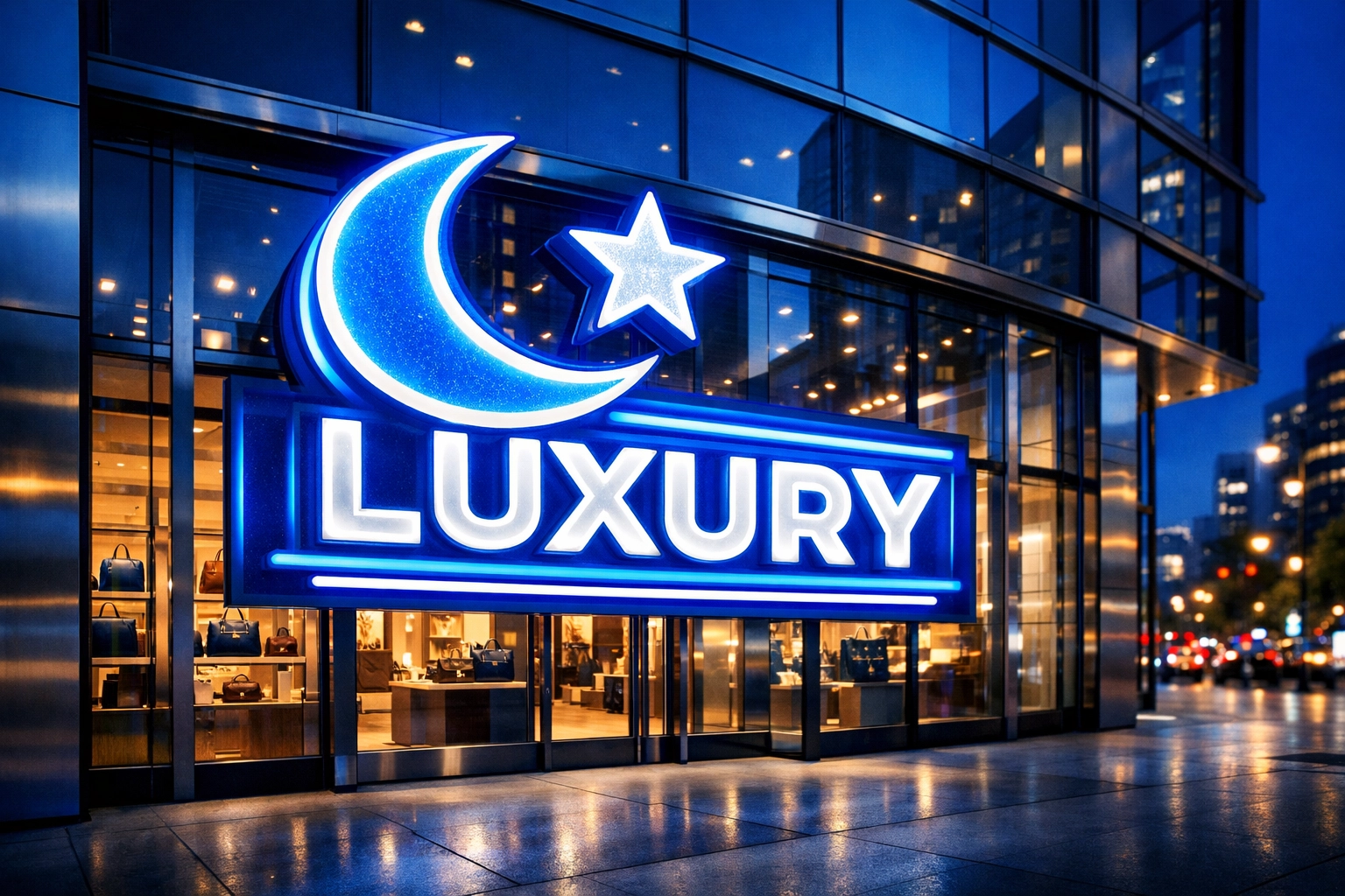 Vibrant custom manufactured LED storefront sign professionally installed in a Dallas shopping district.