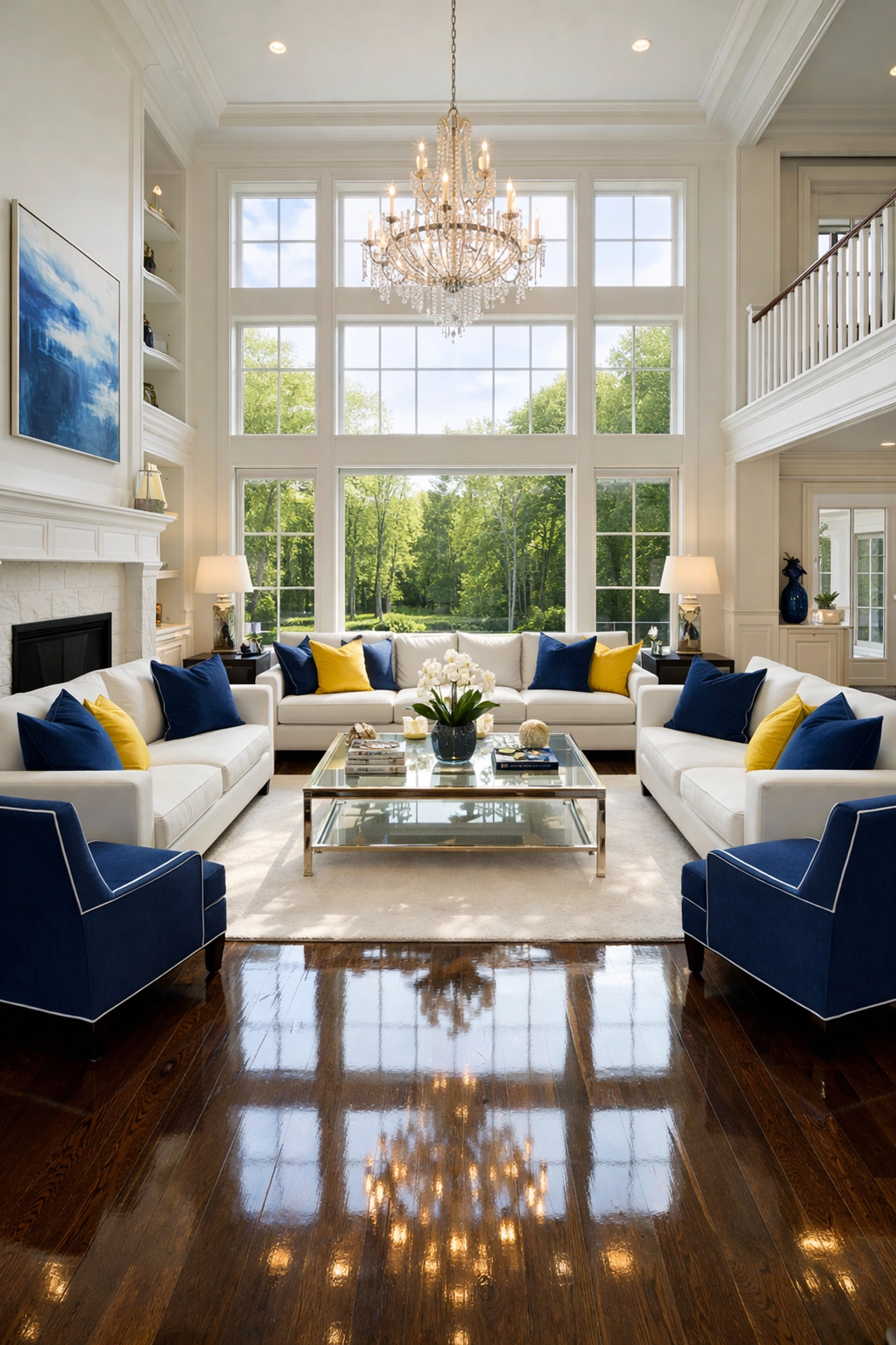 Bright Dover living room with polished floors maintained by a recurring residential cleaning Massachusetts service.