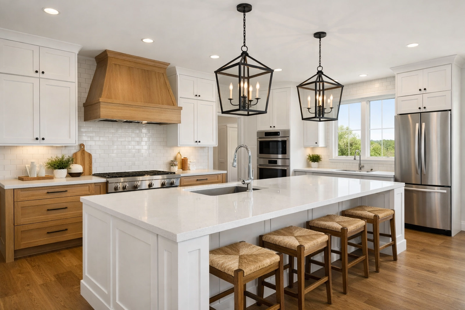 A modern kitchen in a new Texas home featuring builder incentives and high-end upgrades.