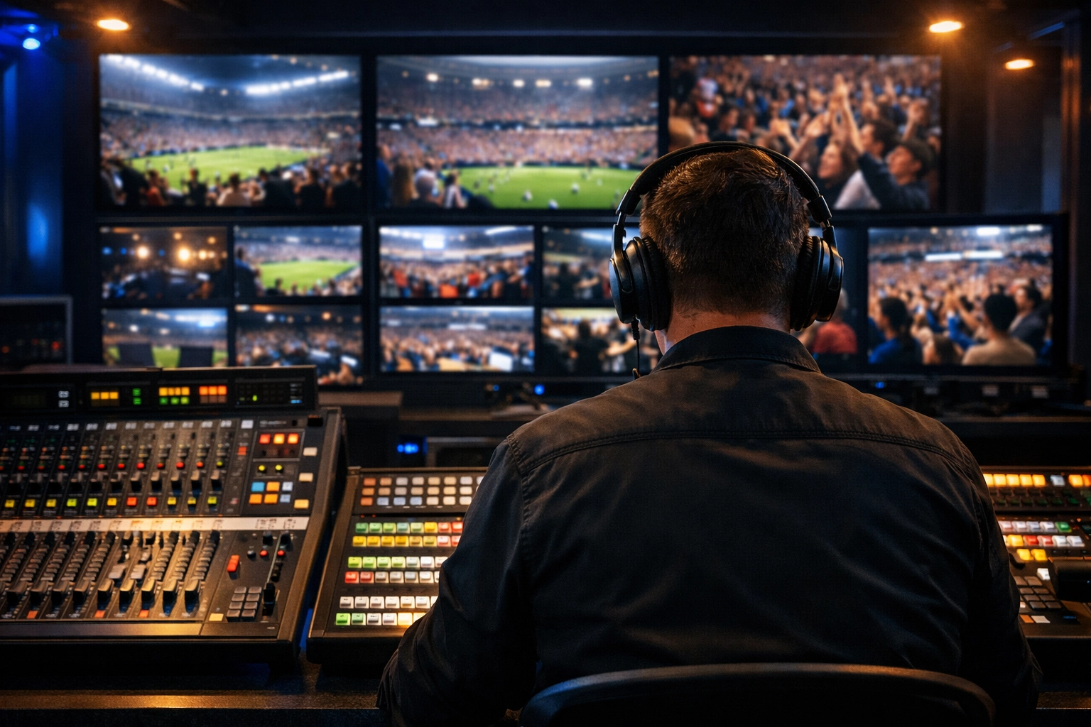 Live broadcast production in a high-tech control room for high-stakes sports media and strategic brand integration.