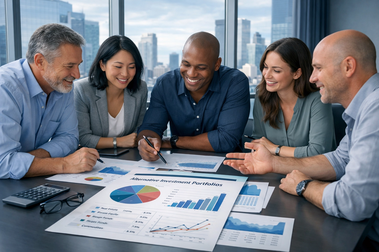 Financial advisors reviewing alternative investment portfolios for 401(k) retirement plans