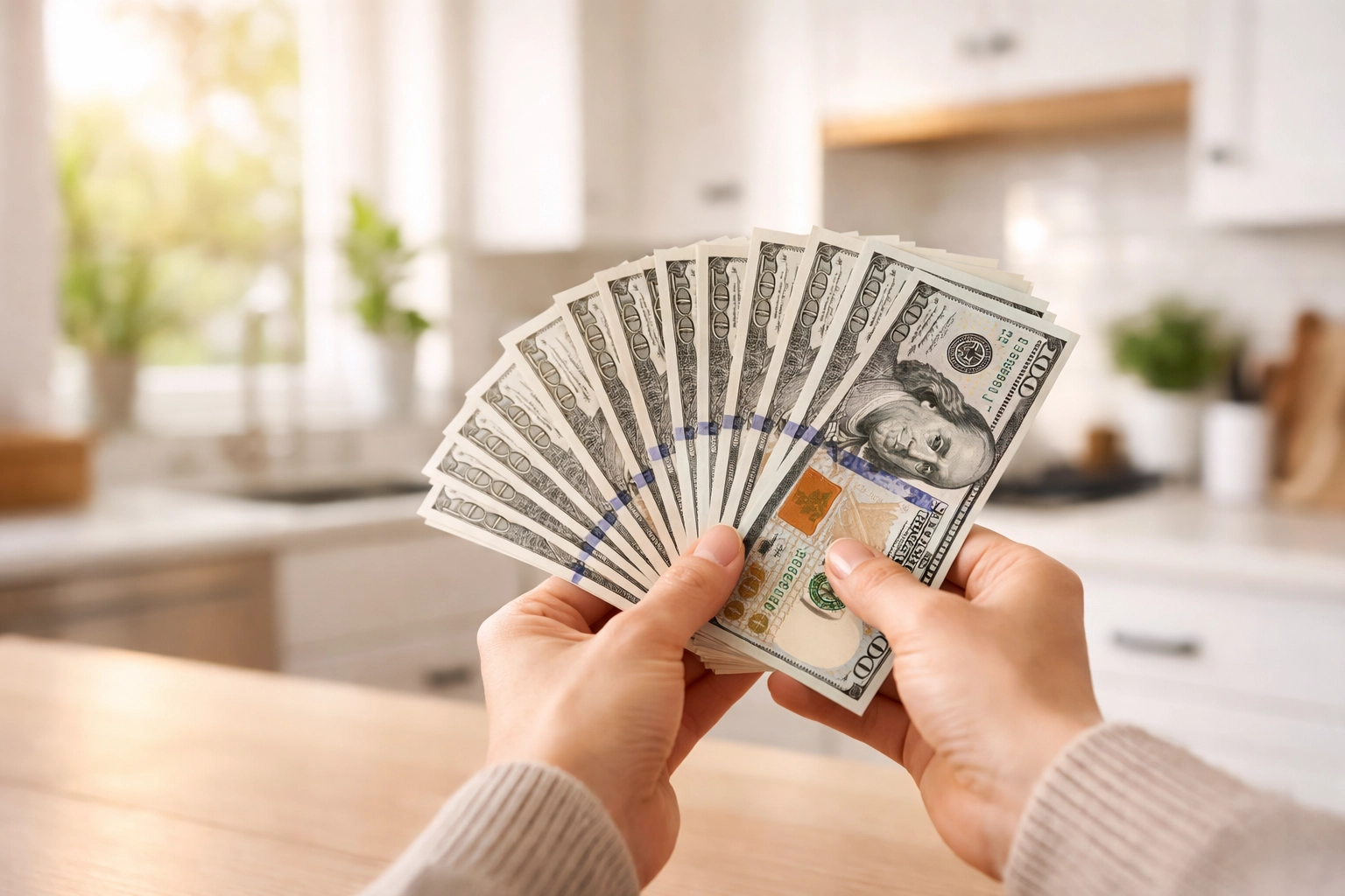 Homeowner holding cash representing Maine heat pump rebate savings in 2026