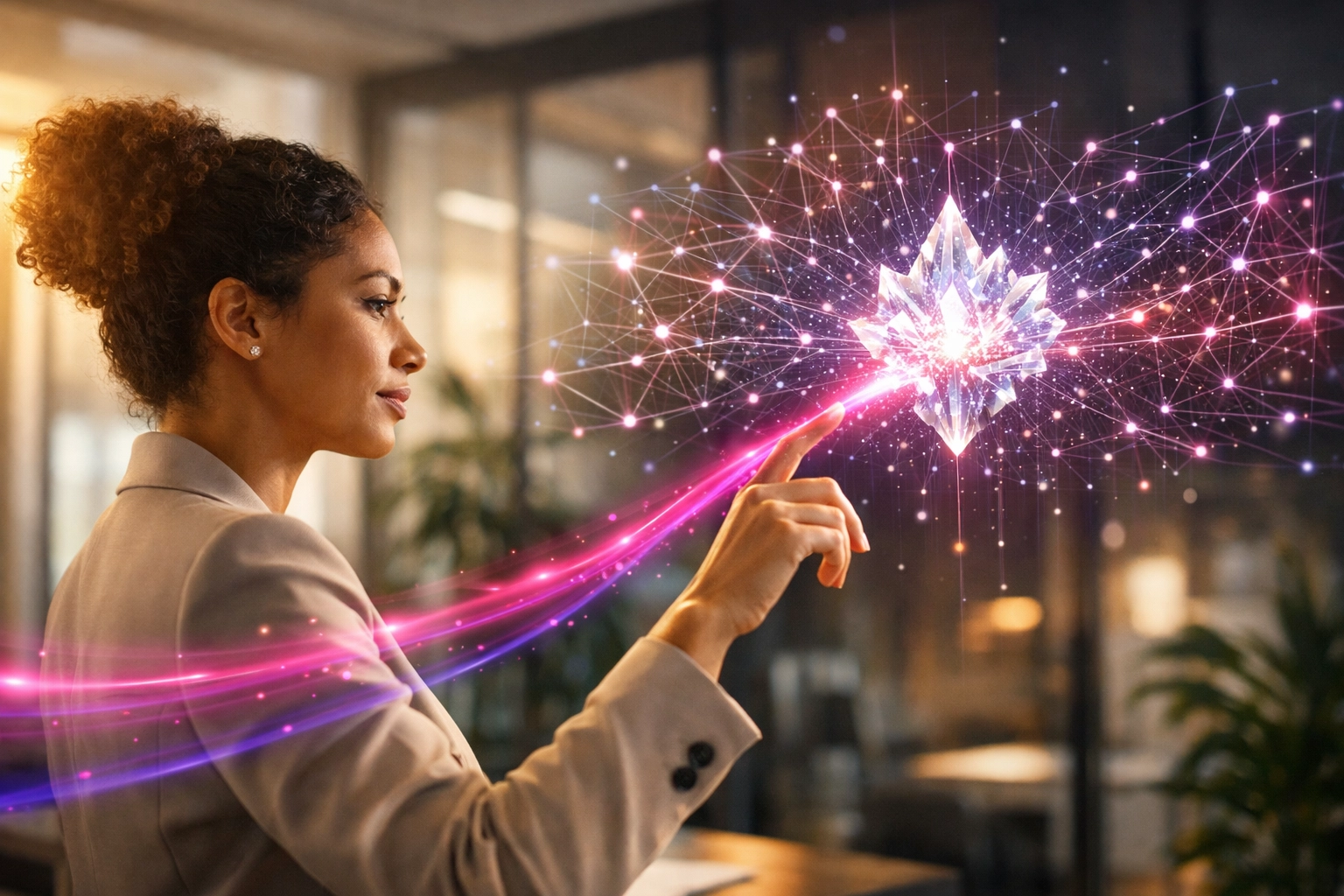 Professional using AI data visualization representing Generative Engine Optimization and AI search citations.