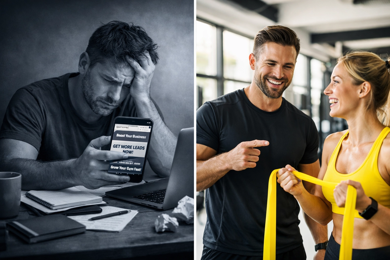 Fitness professional analyzing high cost-per-lead on Facebook ads to learn how to get more personal training clients organically