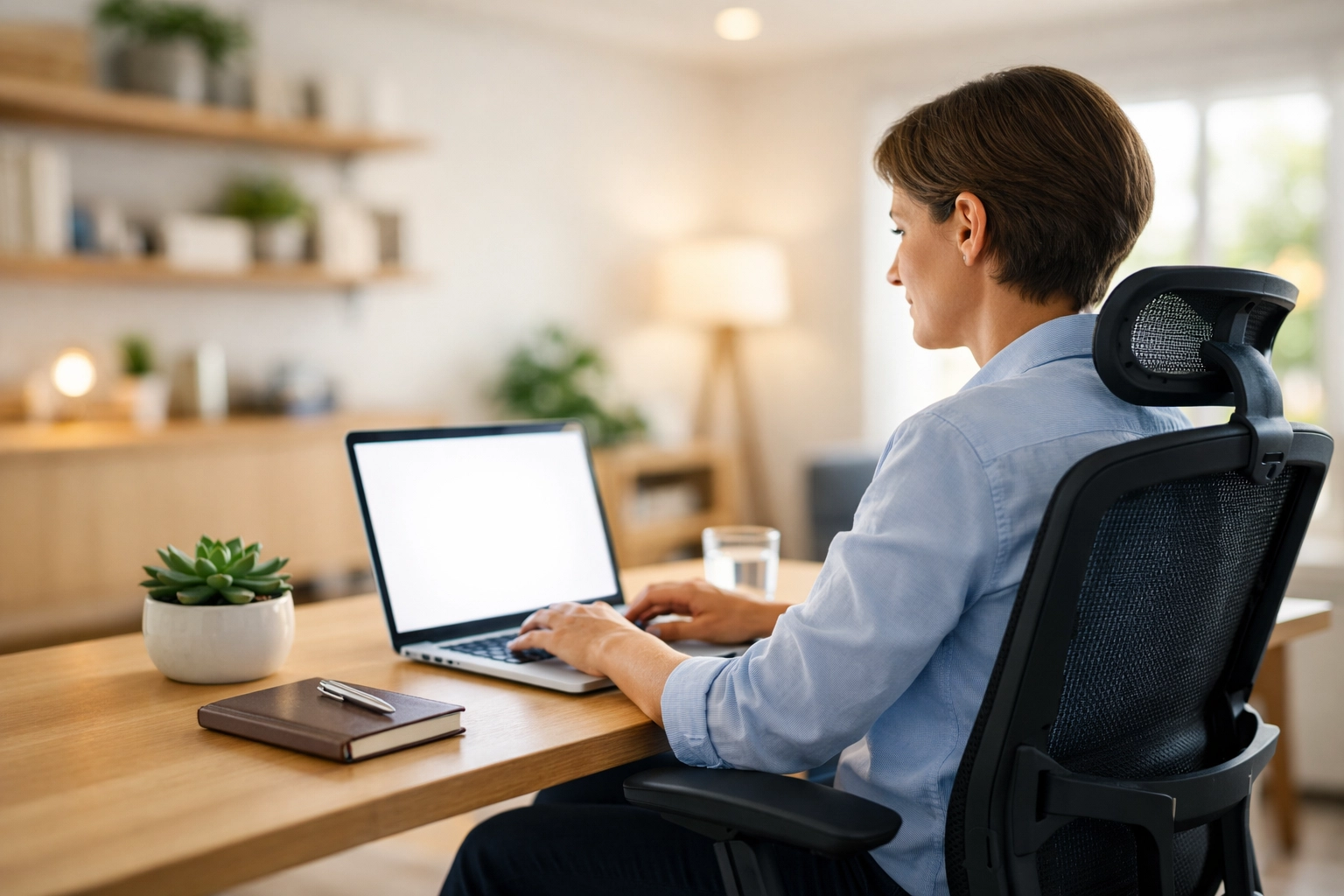Secure laptop use in a modern home office, preventing the need for virus removal in Vacaville.