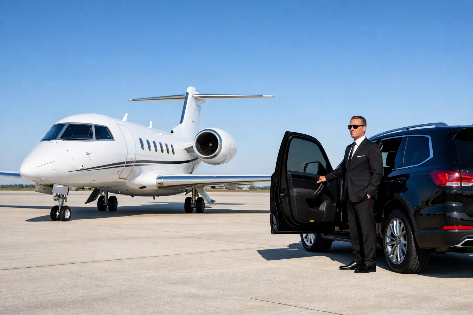 Private jet and luxury SUV logistics for elite Super Bowl corporate travel management and executive hosting.