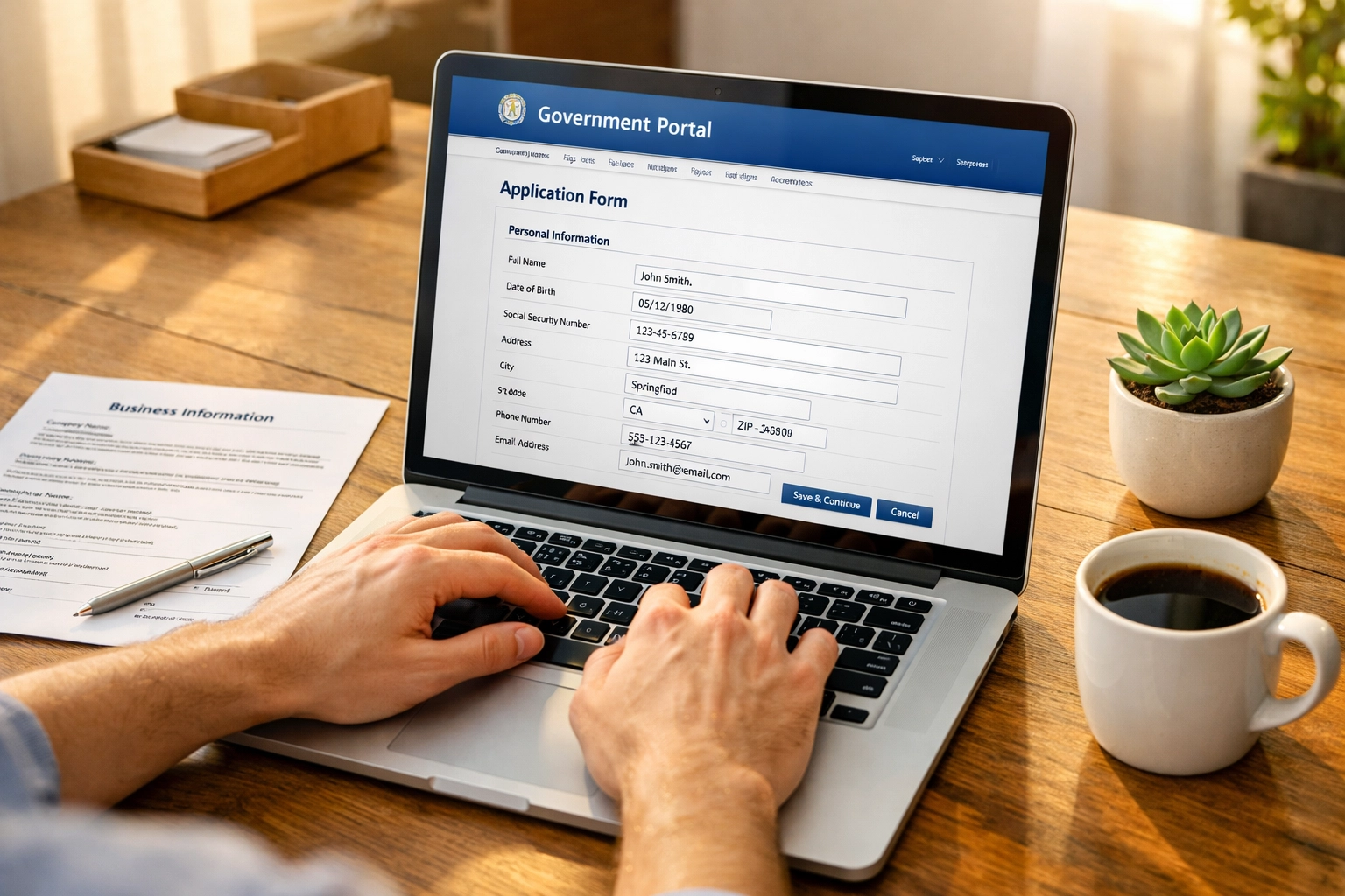 Filing FMCSA biennial update online through government portal on laptop computer