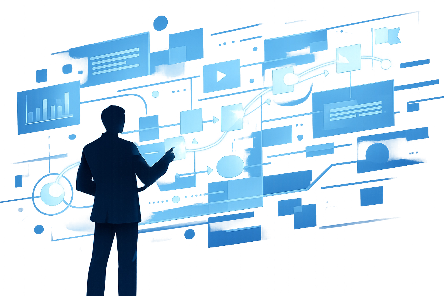 Illustration of a strategic web design interface showing a clear user navigation path to increase conversions.