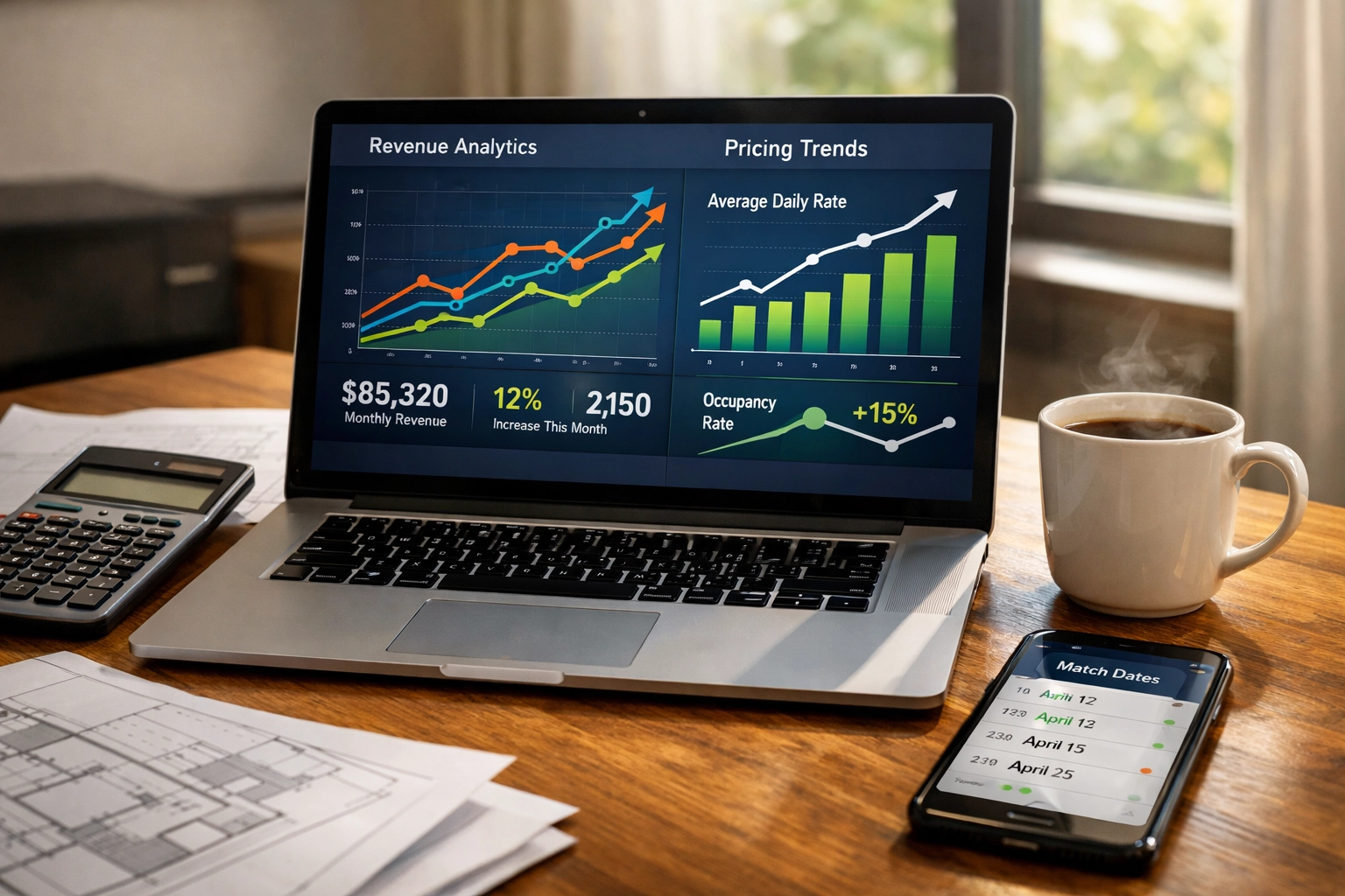 Revenue analytics dashboard showing dynamic pricing for short-term rental property management