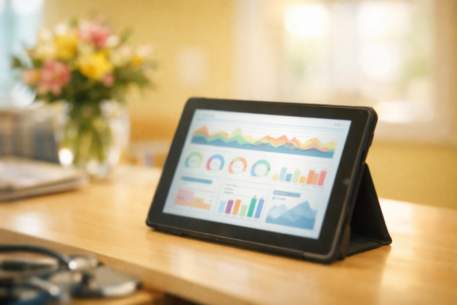 Health monitoring dashboard displaying patient data at Sarasota senior care facility