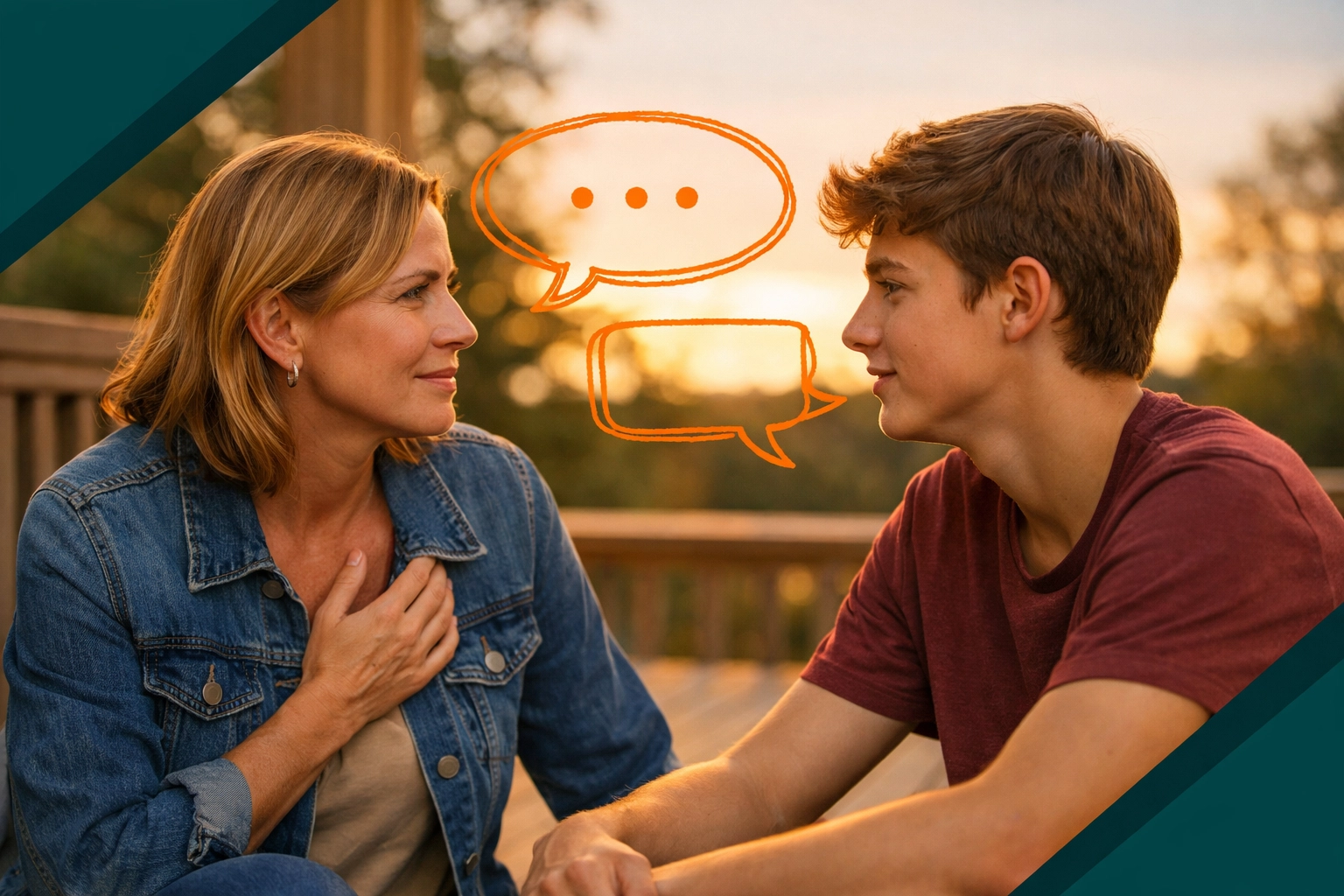 Mother and teenage son having a heart-to-heart conversation to practice emotional intelligence.