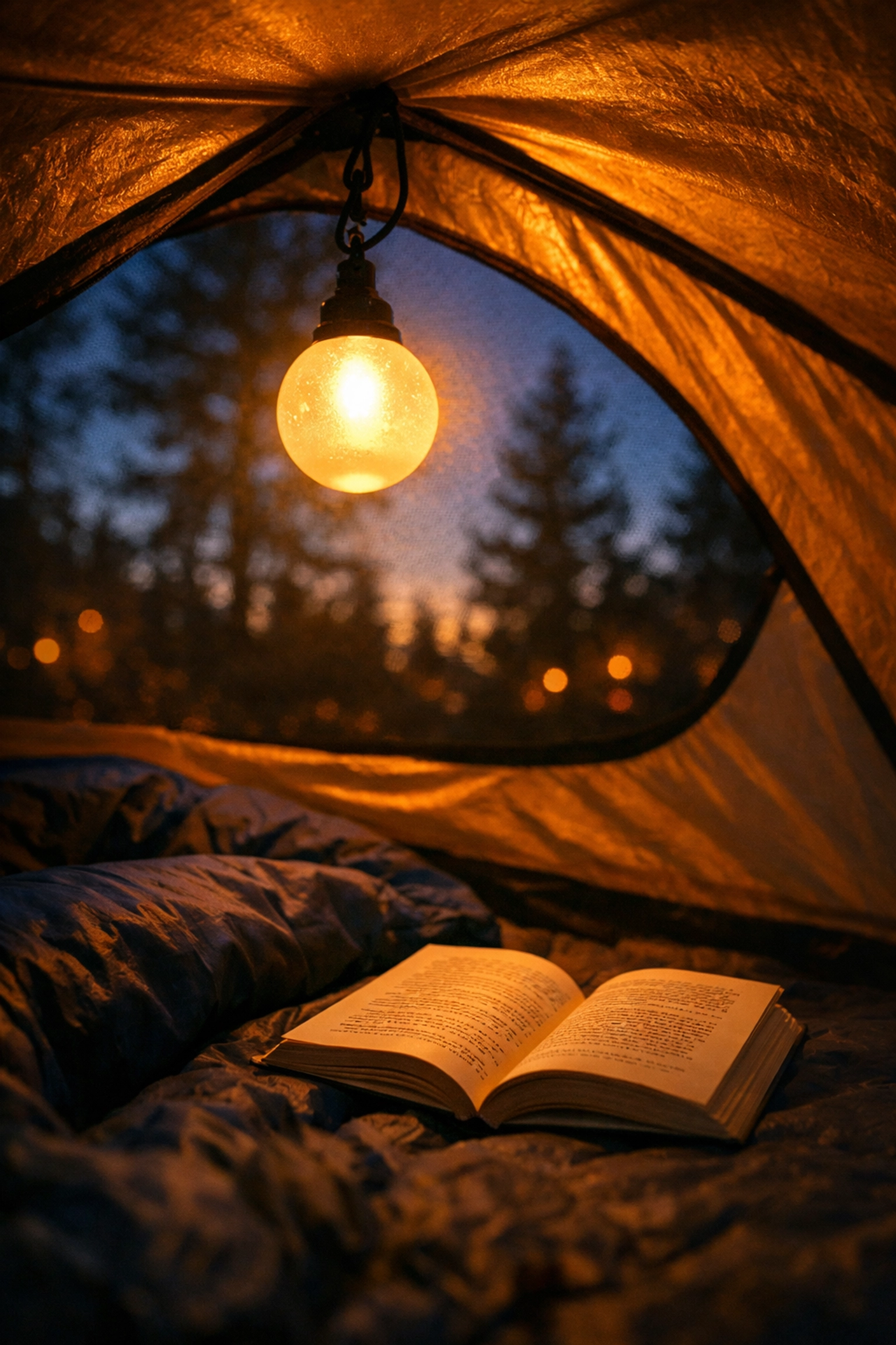 Orb camping lantern lighting tent interior at night for budget UK camping trip