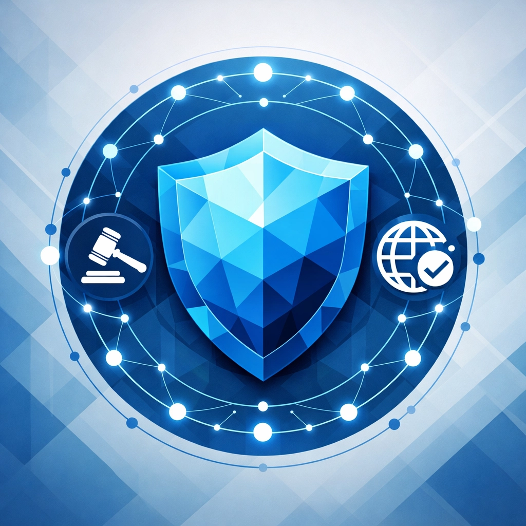 Digital shield representing legal compliance and the business value of inclusive design standards.