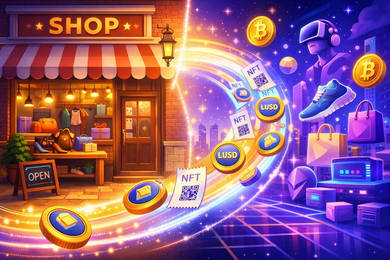 Hybrid merchant storefront blending physical retail with metaverse crypto payment integration