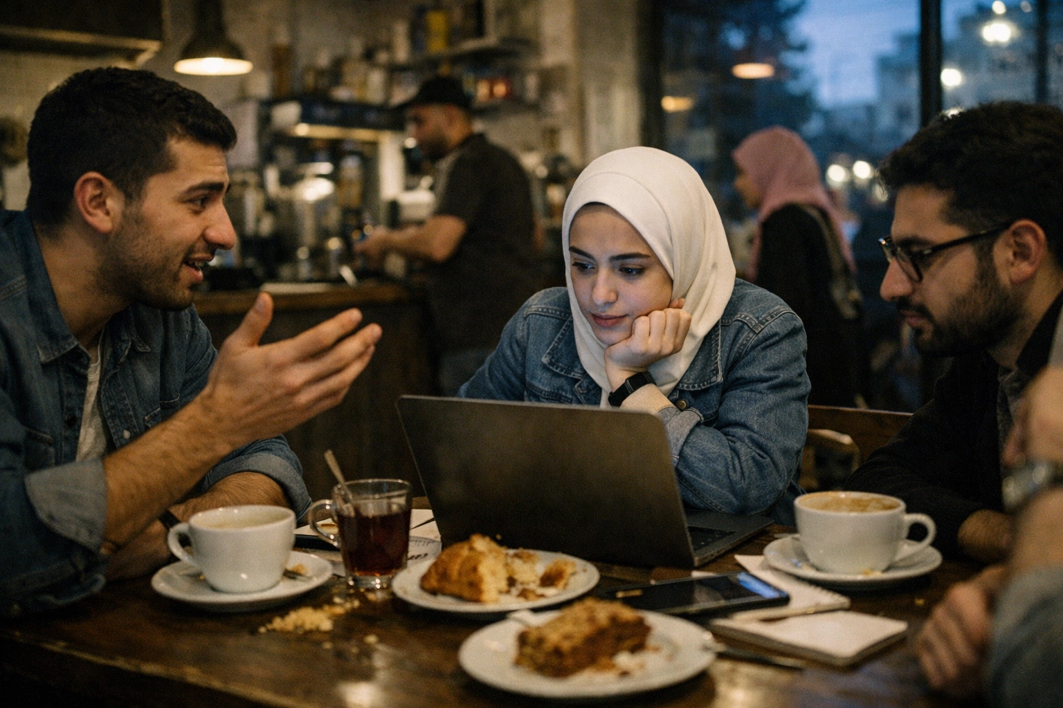 Young adults in an Amman cafe, highlighting the cultural exchange at the heart of the Seoul-Jordan connection.