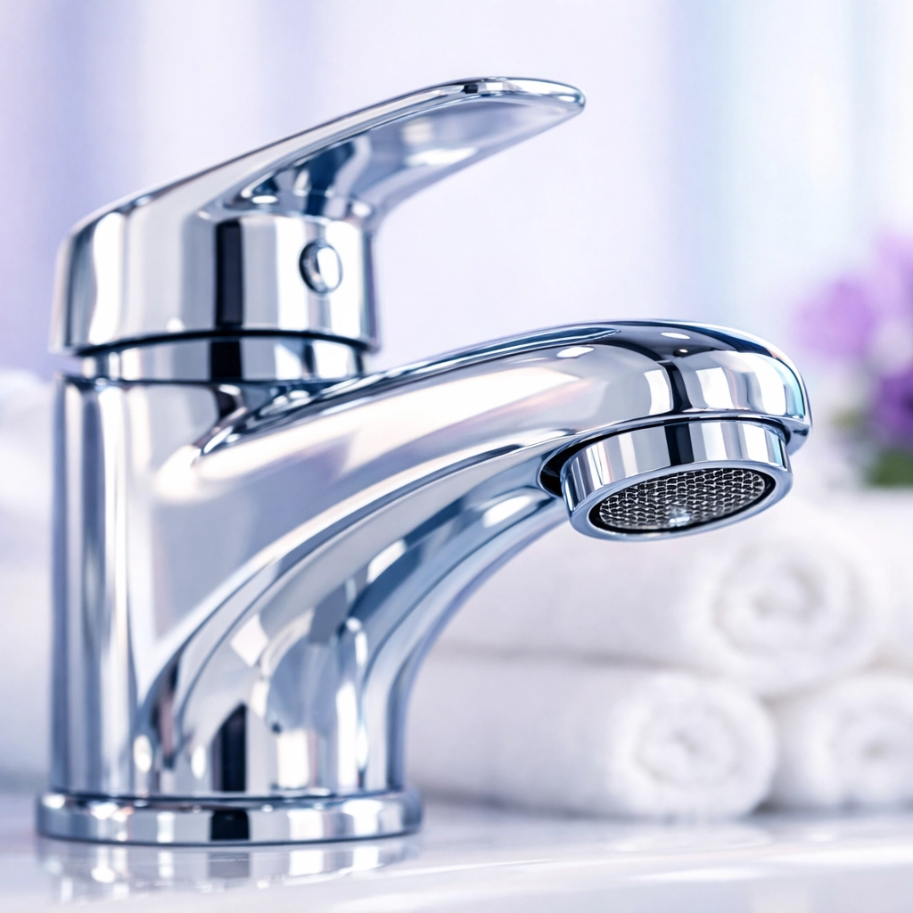 Polished chrome bathroom faucet cleaned by a professional cleaning service in Cedar Falls.
