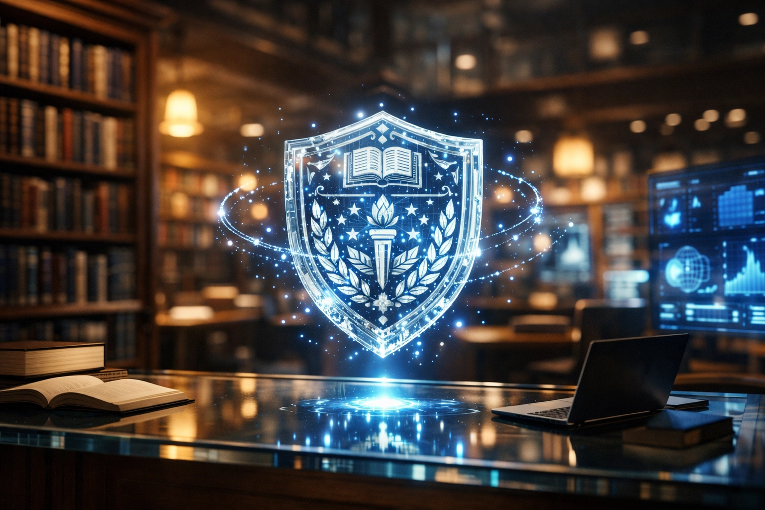 Academic seal and modern library representing IIM executive education for digital marketing.