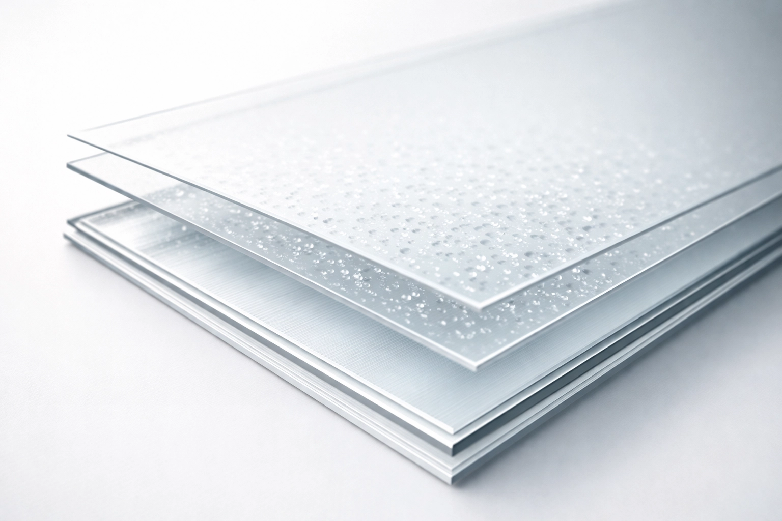 Close-up view of smart film layers showing PDLC technology for instant privacy on glass windows