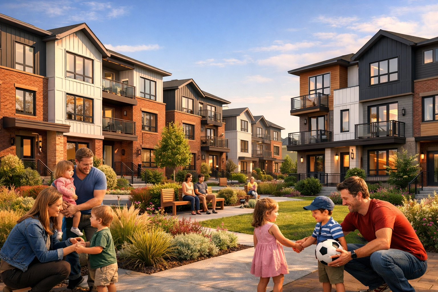 Modern townhome development showing missing middle housing with contemporary design