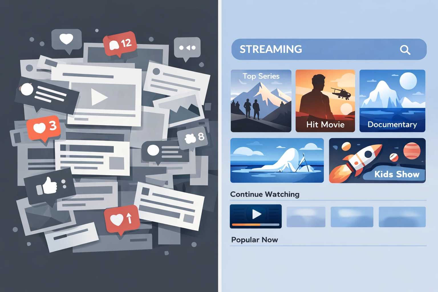 Comparison of cluttered social media feeds versus clean streaming TV ad environment