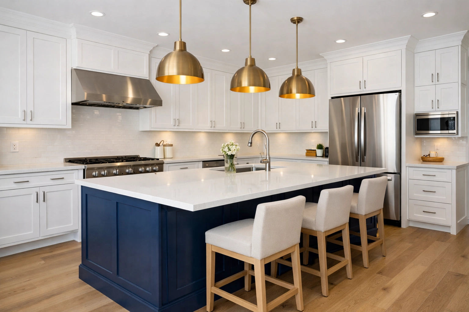 Luxury kitchen with dust-free surfaces after MetroWest post construction cleaning.