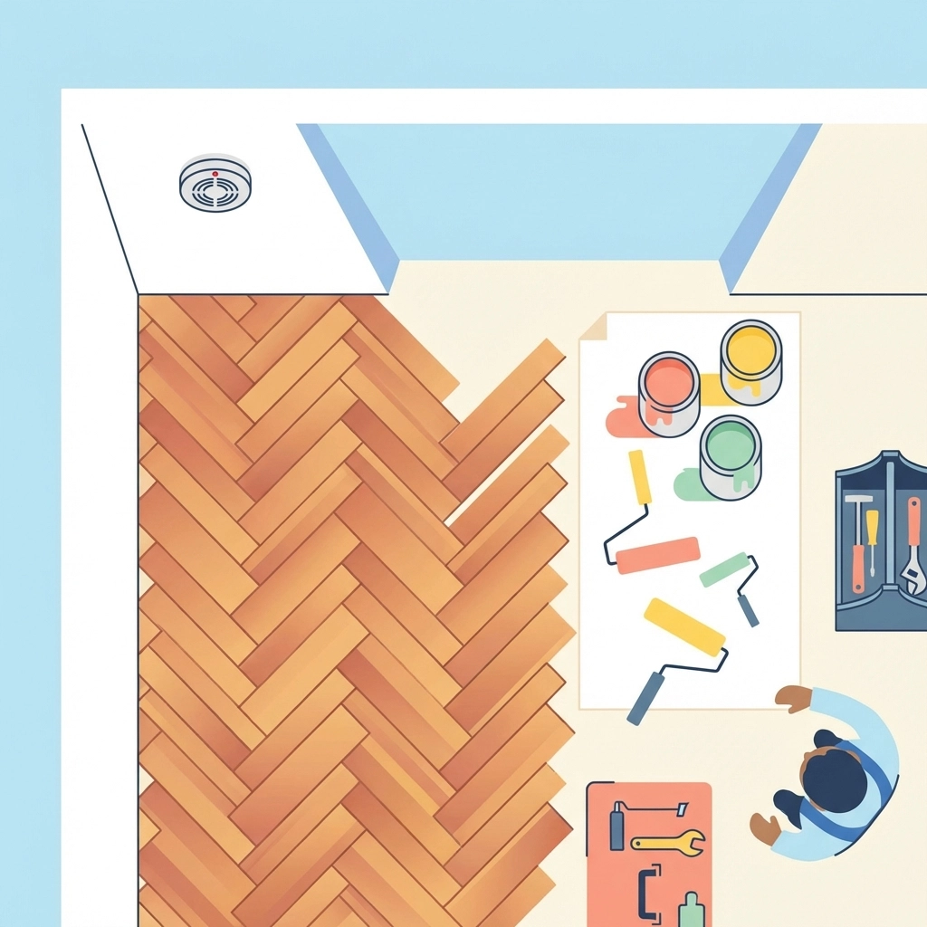 Interior renovation of Mediafy Chattanooga HQ shows new hardwood floors and bright, freshly painted walls