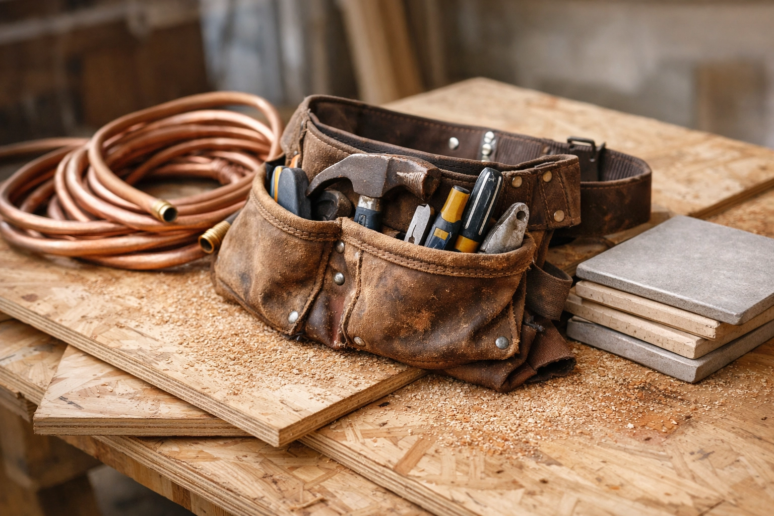 Construction tools and pipes illustrating the high repair costs of a Nashville home sold as-is.