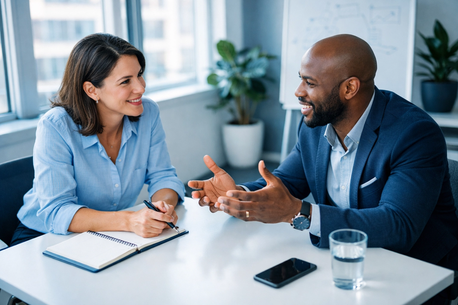 Leadership coaching session with manager improving communication skills and team performance