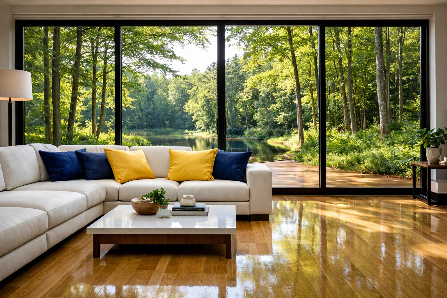 Clean Dover home interior with polished floors and woodland views after weekly house cleaning in Dover.