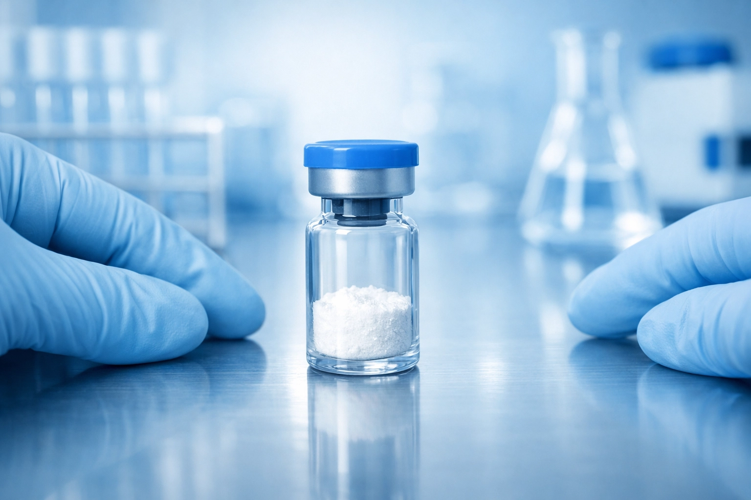 High-purity peptide vial in a clinical lab representing 2026 medical weight loss protocols.