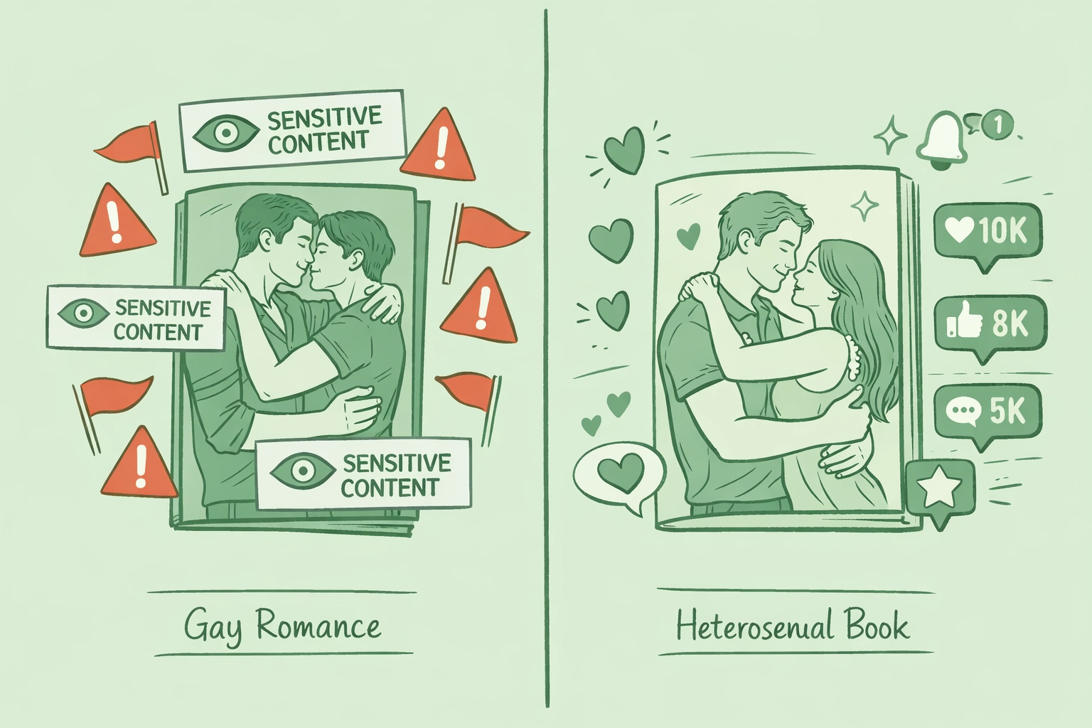 Gay romance books flagged as sensitive while straight romance promoted showing algorithmic bias