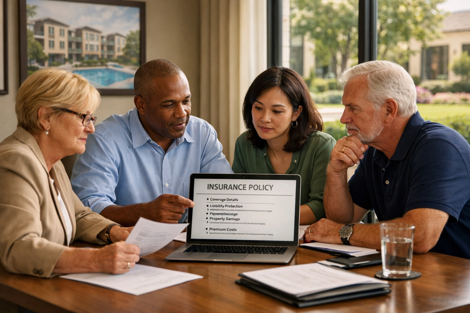 HOA board members reviewing condo association insurance policy in Northern Kentucky