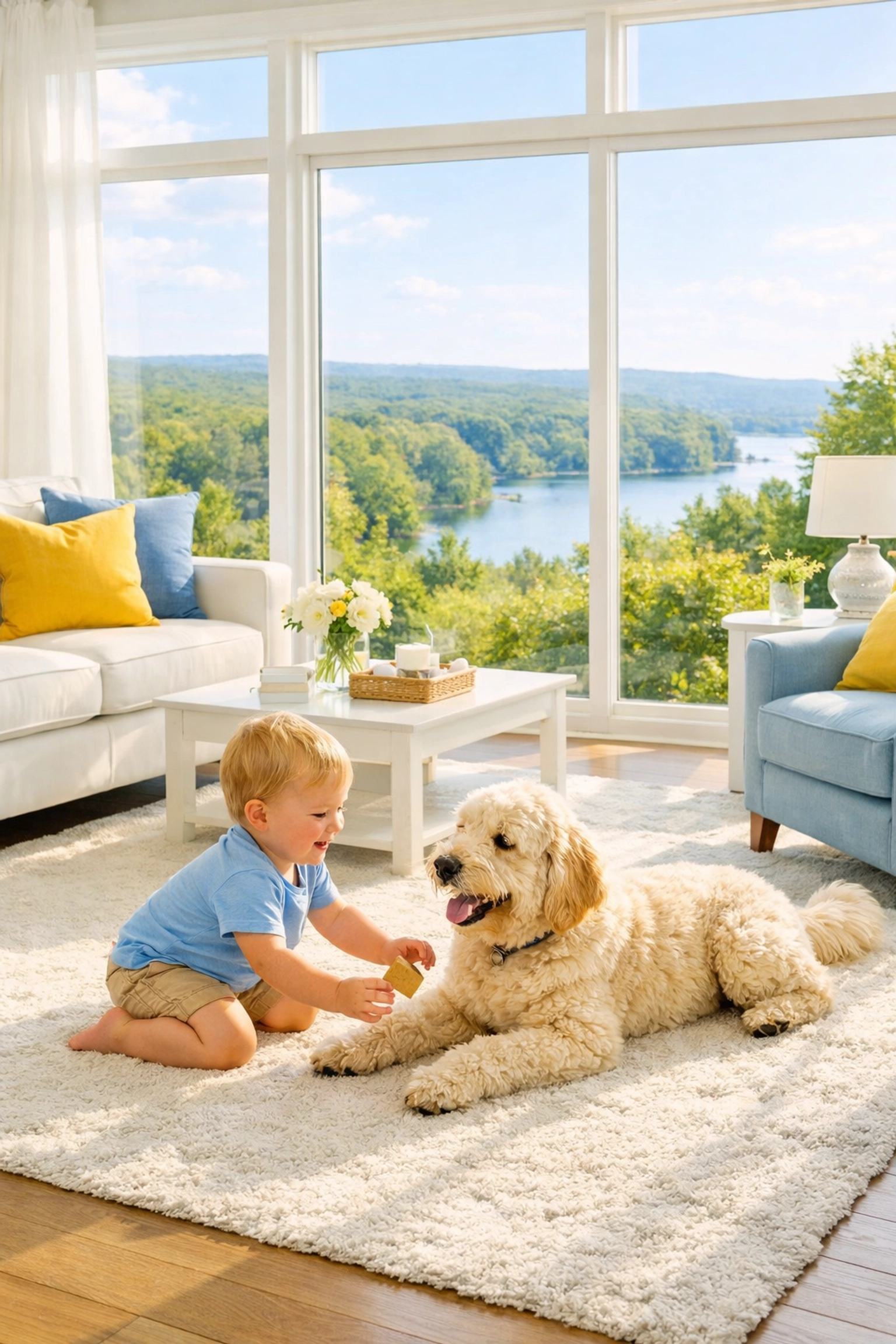 Clean Groton living room safe for children and pets after an eco-friendly weekly house cleaning.