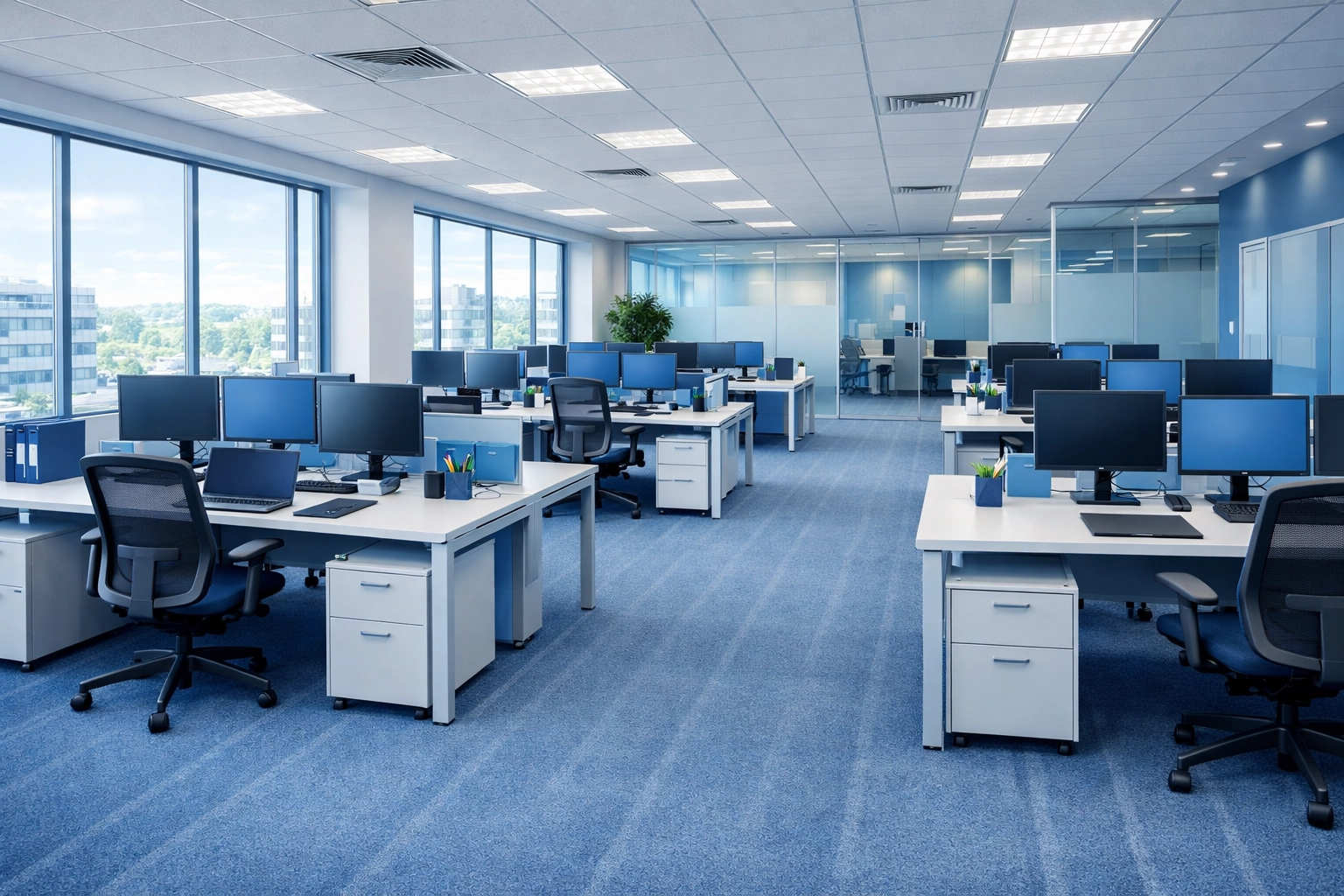Spotless open-plan office environment showing the benefits of audit-ready commercial cleaning services.