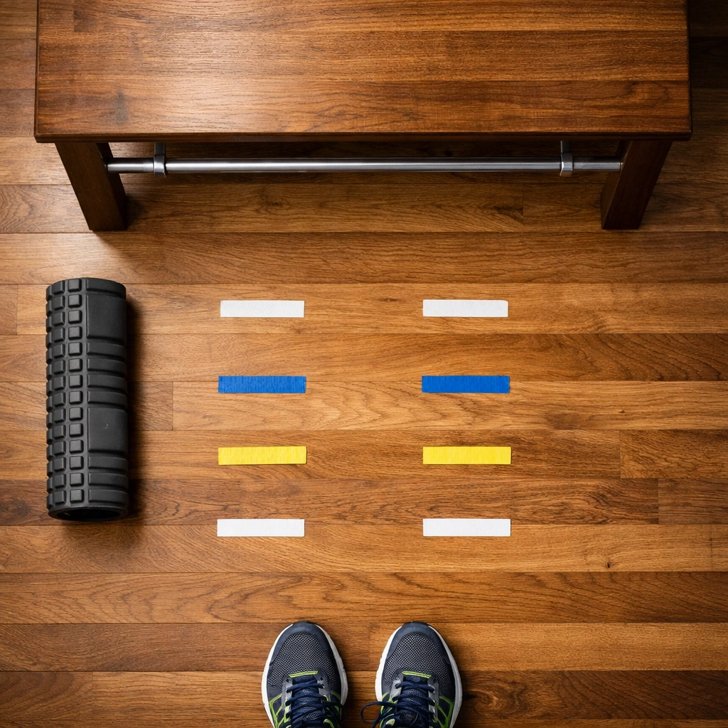 Home gym training setup using household items for ninja warrior obstacle simulation without specialized equipment