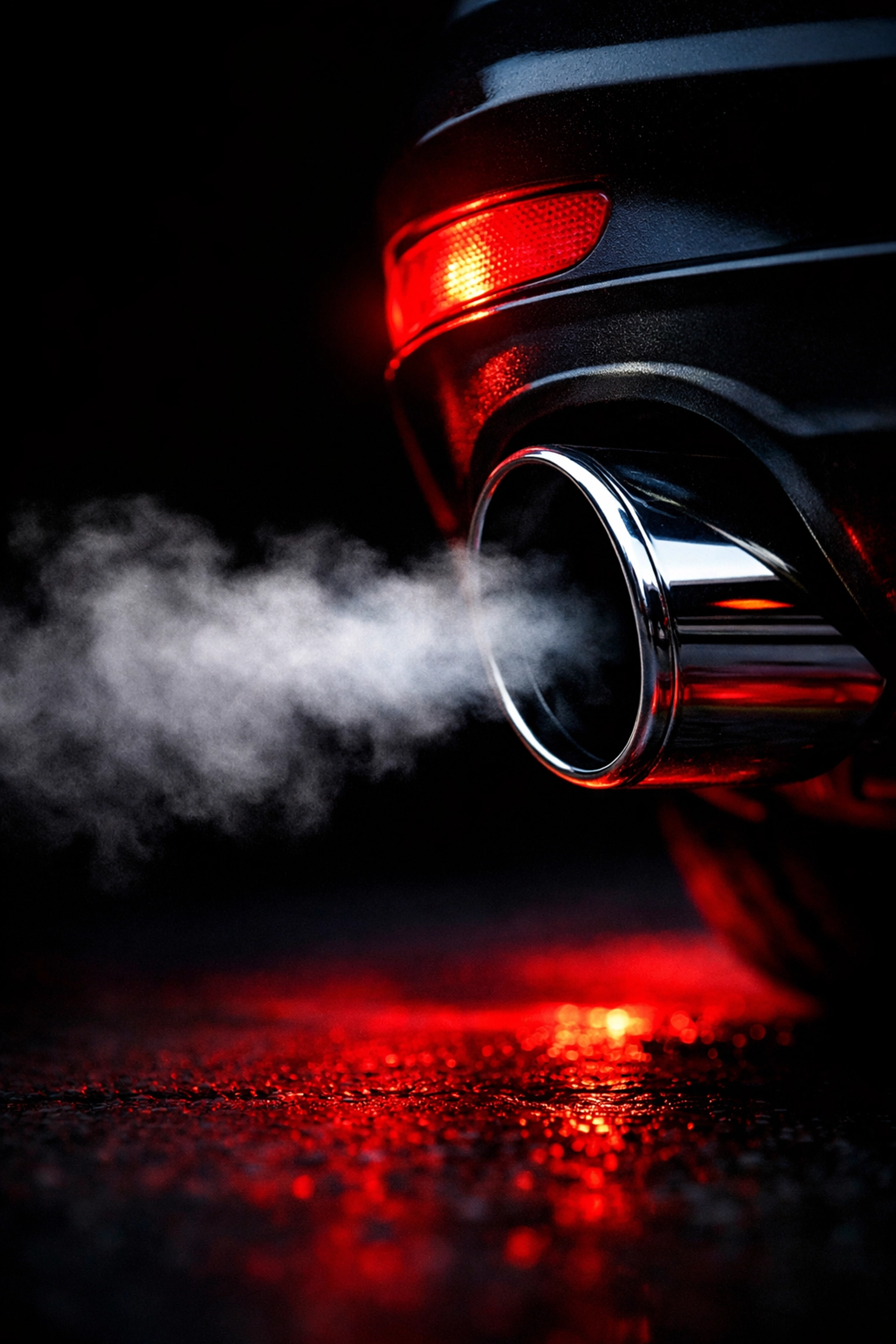 Clean chrome tailpipe on a vehicle with a healthy, well-maintained exhaust and muffler system.